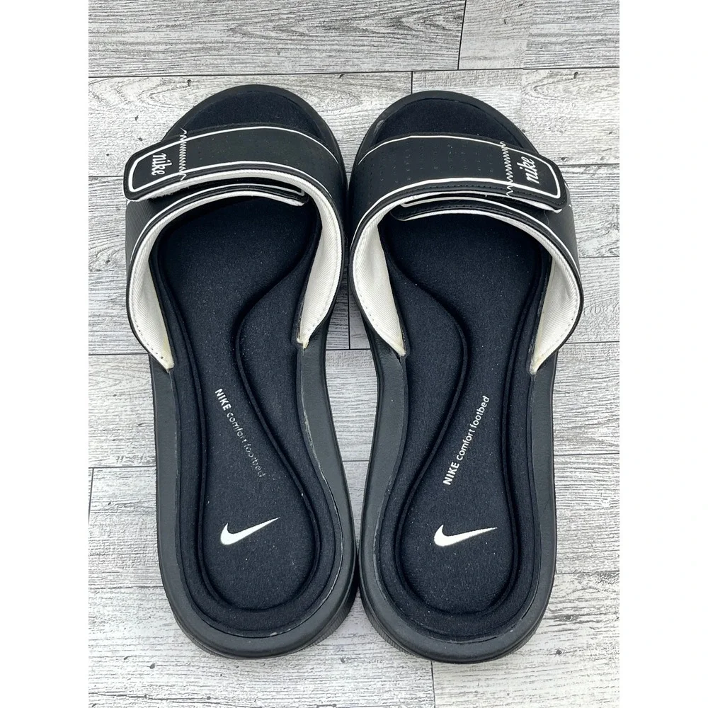 Nike Comfort‎ Footbed Slides Sandals Black White Adjustable Strap Women Size 11